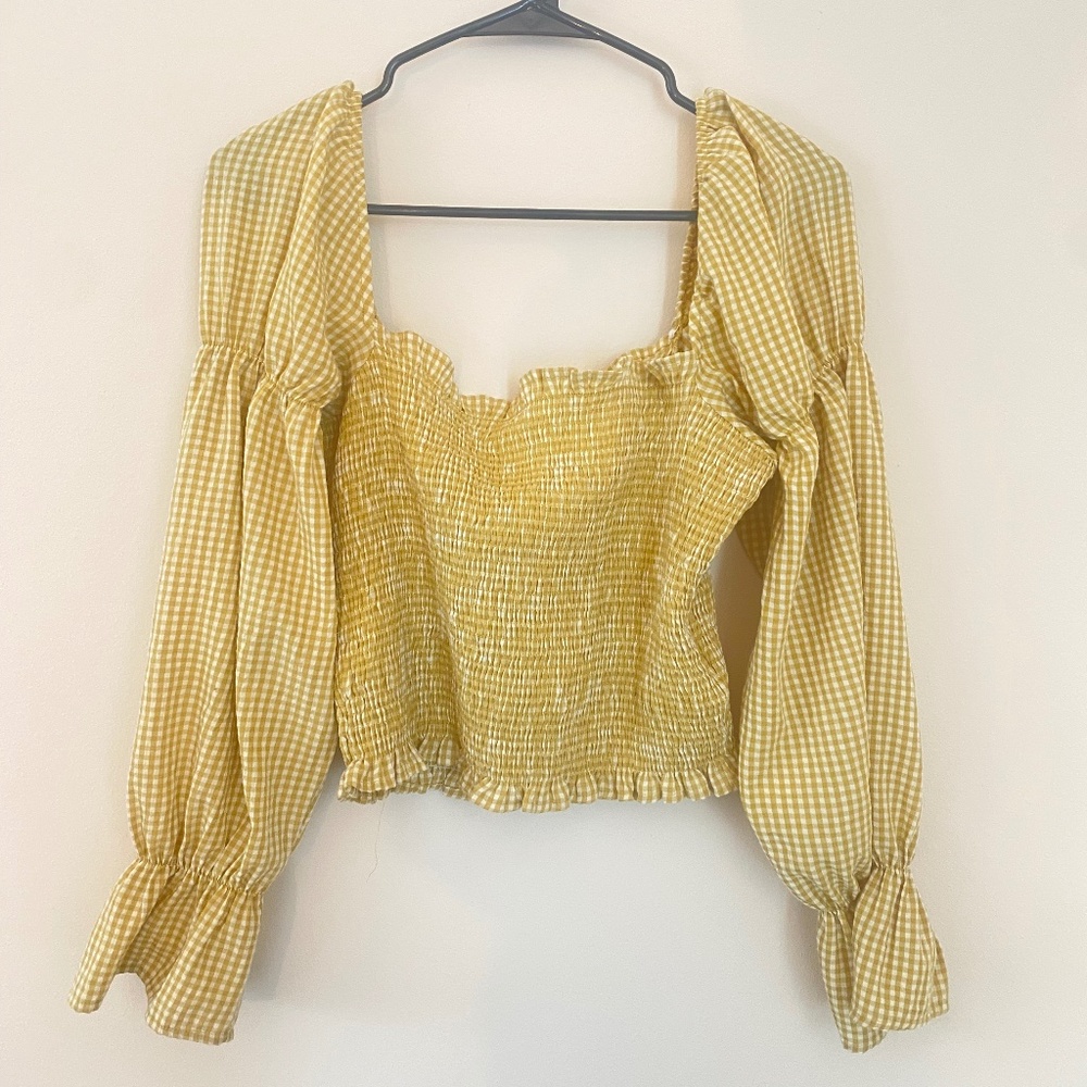Urban Outfitters (M) Long Sleeve Gingham Yellow Top